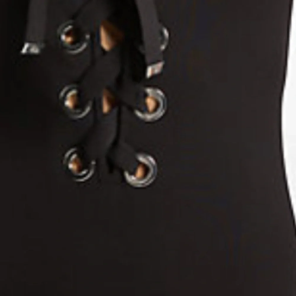 Michael Kors Black Lace-Up One-Piece Swimsuit with Gold Eyelets